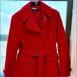 DKNY Red Wool Coat.  Military Trench. Like new.